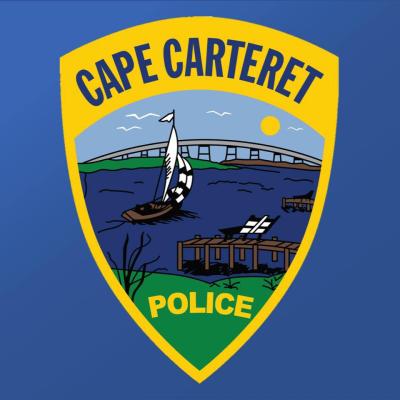 Town of Cape Carteret Police Badge depicting a bridge, wooden docks, and a sail boat
